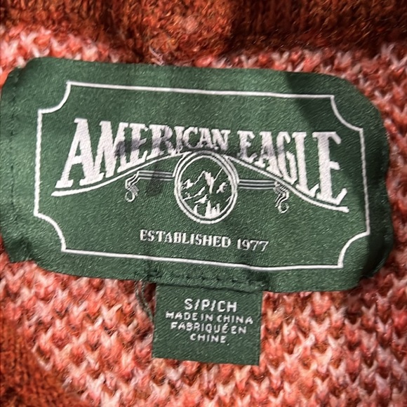 American Eagle Fair Isle Oversized Sweater S Vtg Retro Cropped Mock Cozy Preppy - Picture 7 of 9